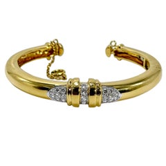 Vintage 1970's Tiffany 18K Yellow Gold Platinum & Diamond Hinged Bangle Bracelet