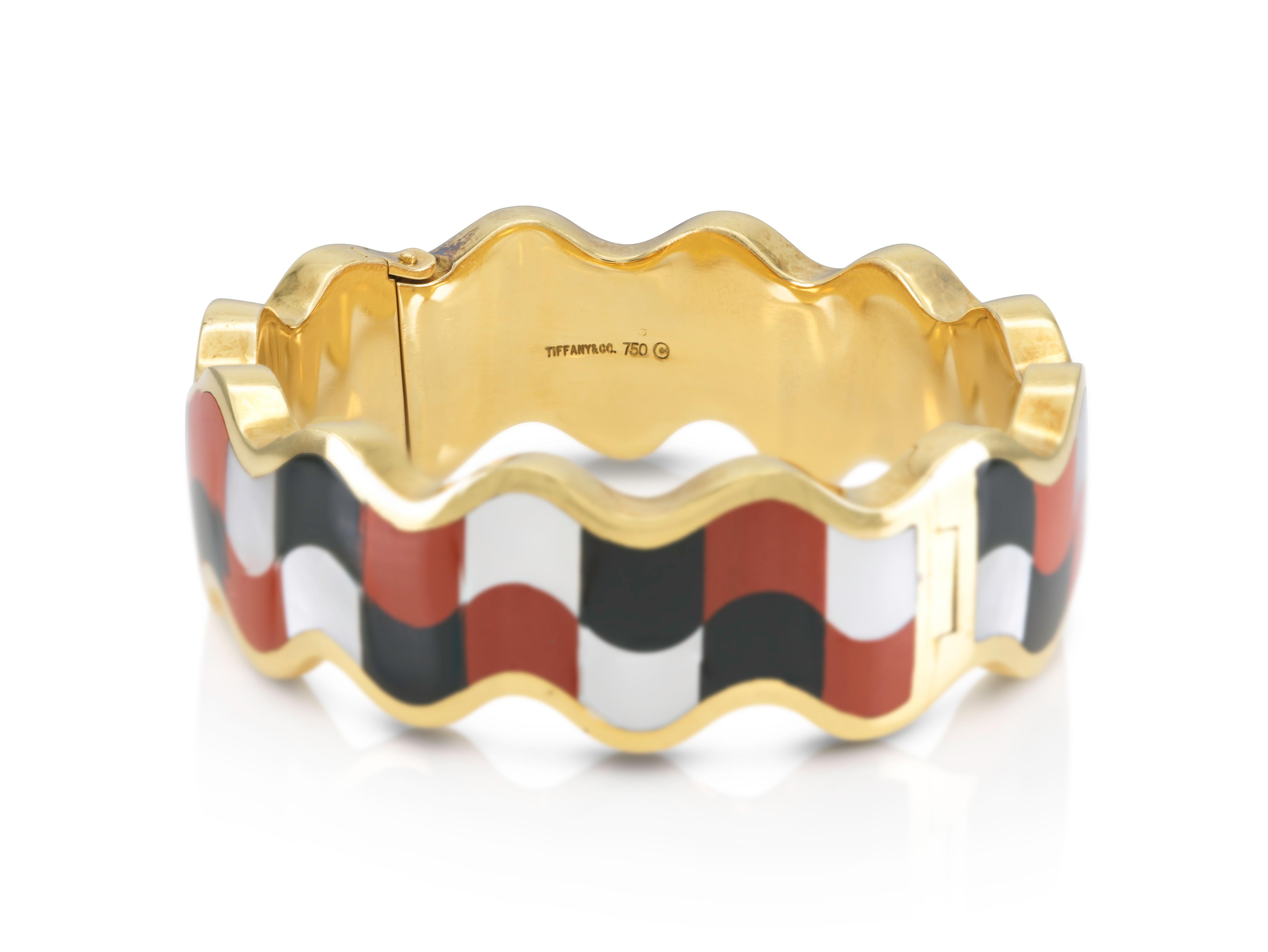 Mixed Cut Vintage 1970s Tiffany & Co. Angela Cummings Wavy Checkerboard Bangle Bracelet For Sale