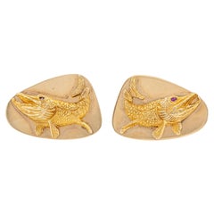 Vintage 1970 Tiffany & Co. Boutons de manchette en forme de poisson avec rubis
