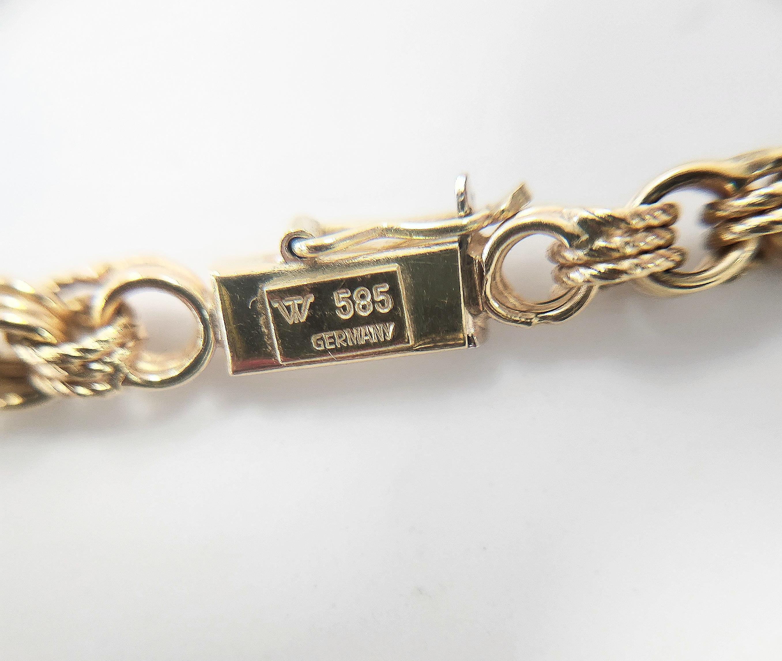 Vintage 1970 Oeil de tigre pierre précieuse long  Collier à chaîne en or jaune 14K en vente 1