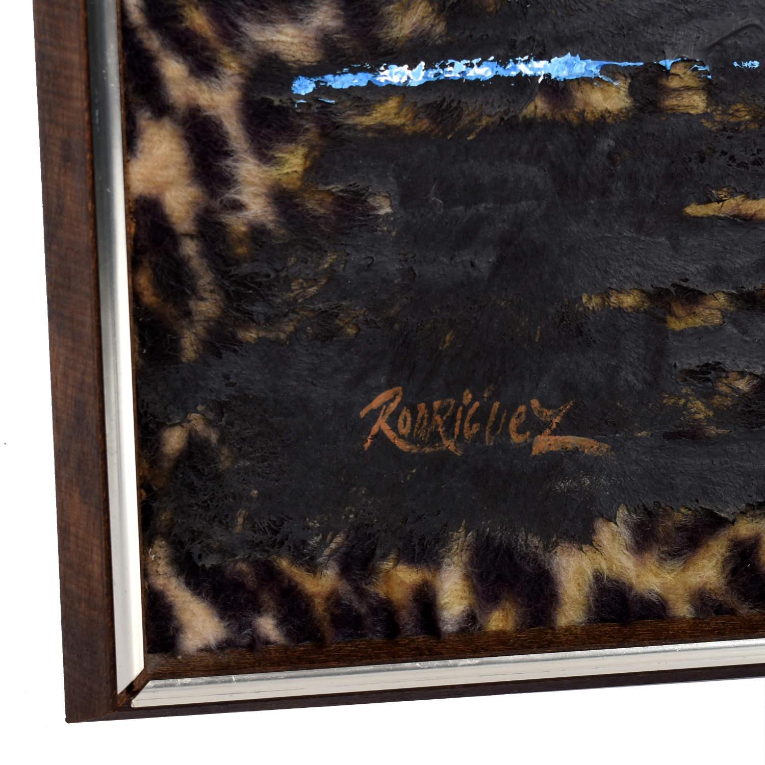 Américain Tiki Safari Leopard Painting peint à la main sur fausse fourrure, années 1970 en vente