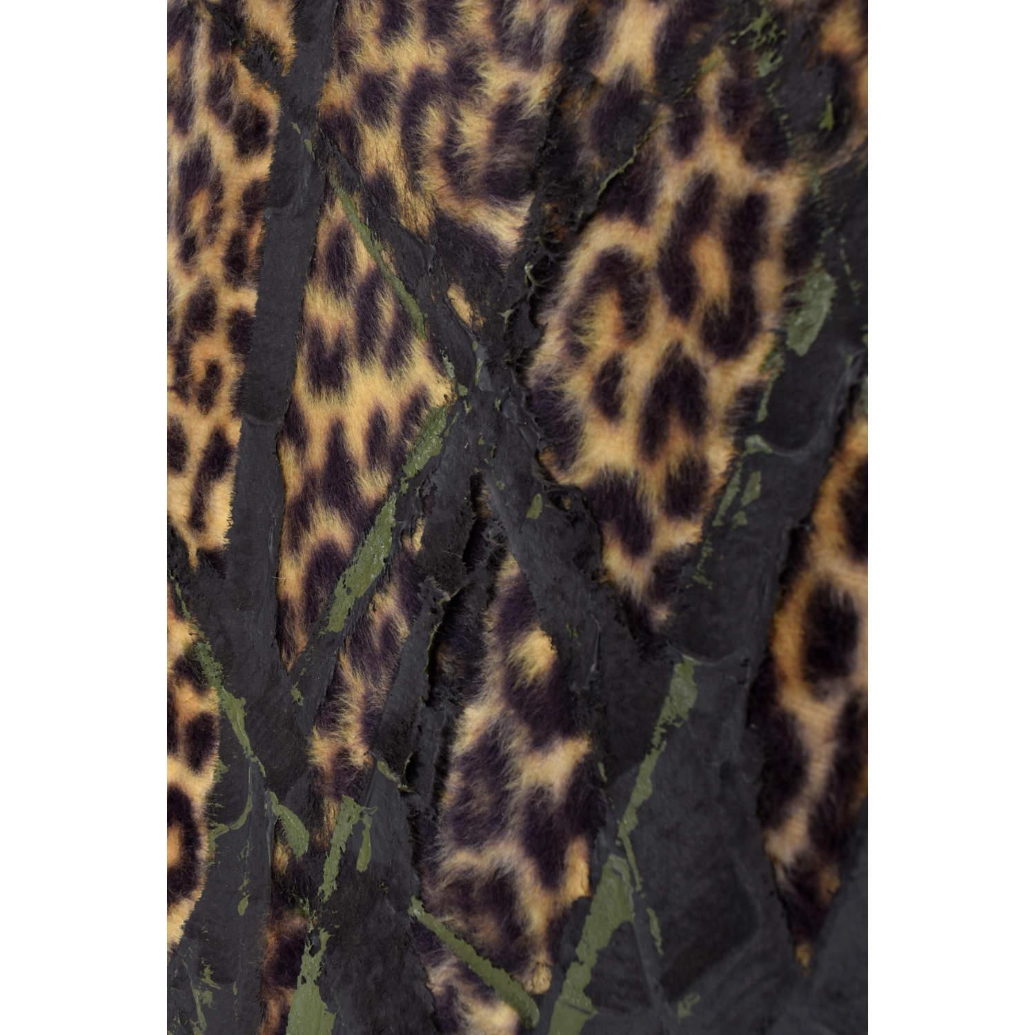 Canvas Vintage 1970s Tiki Safari Leopard Painting Hand Painted On Faux Fur For Sale