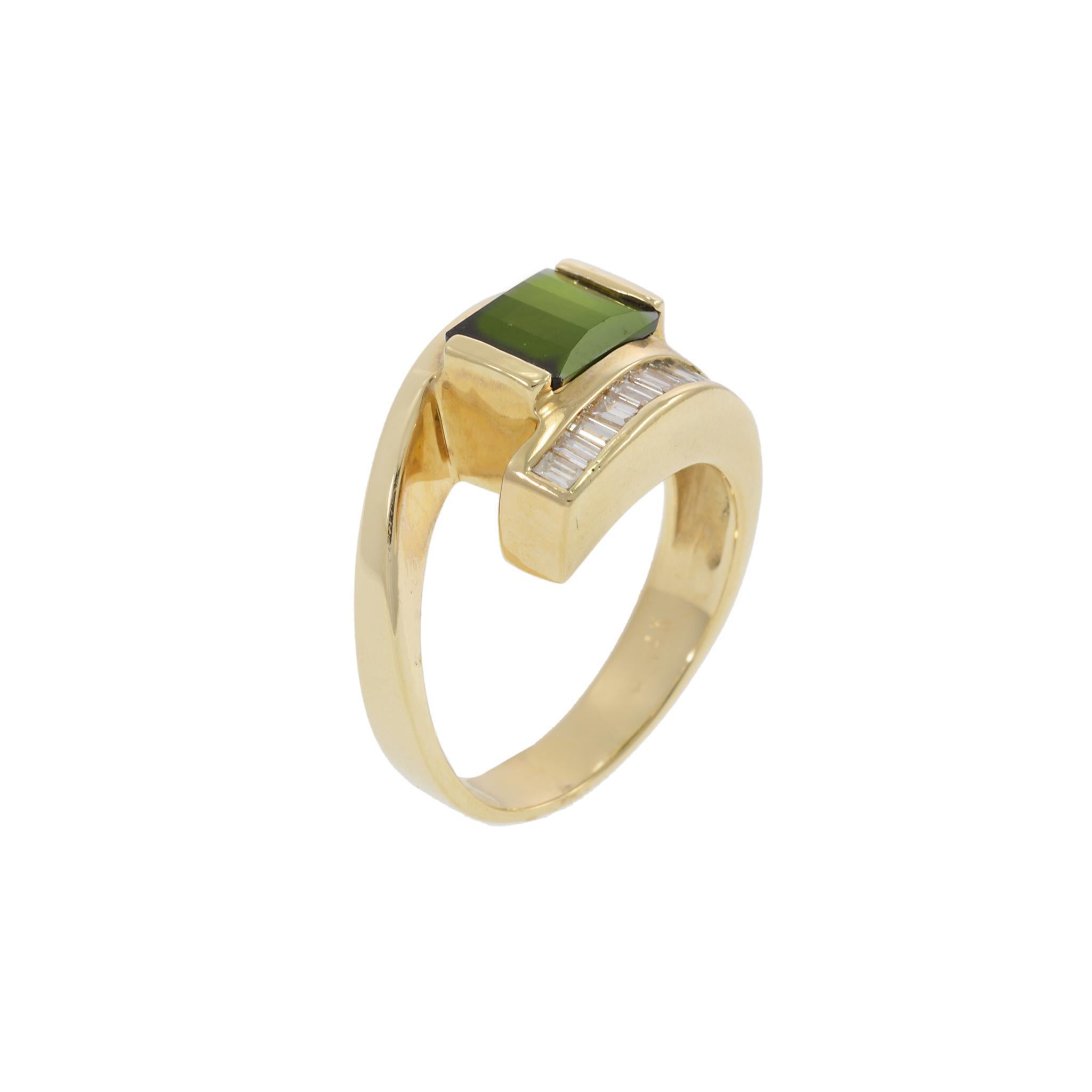 Baguette Cut Vintage 1970s Tourmaline and Diamond Split Ring For Sale