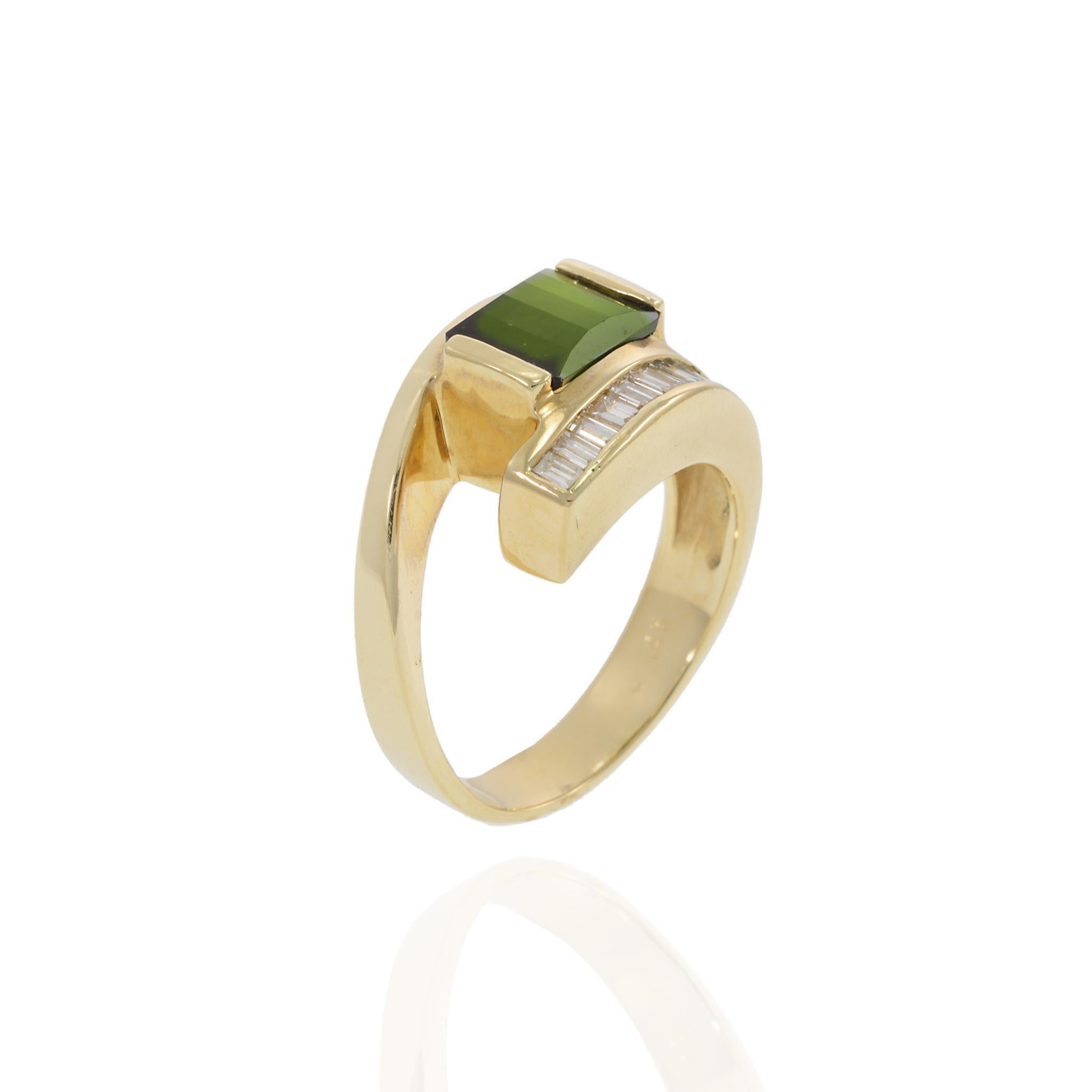 Vintage 1970s Tourmaline and Diamond Split Ring For Sale 1