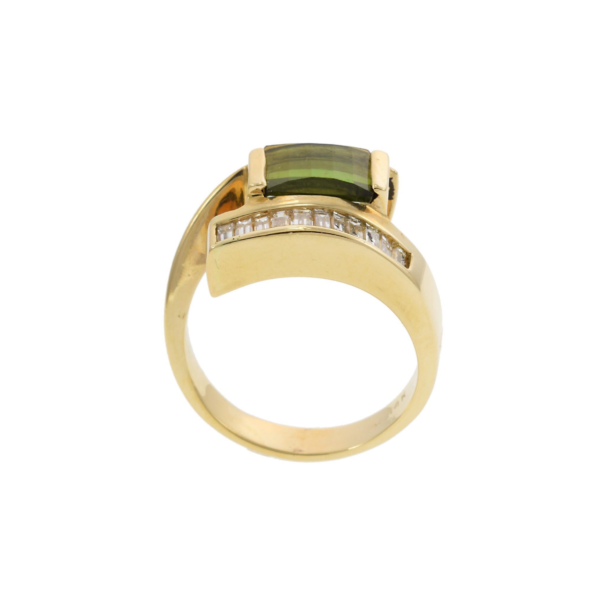 Vintage 1970s Tourmaline and Diamond Split Ring For Sale 3