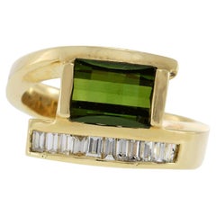 Vintage 1970s Tourmaline and Diamond Split Ring