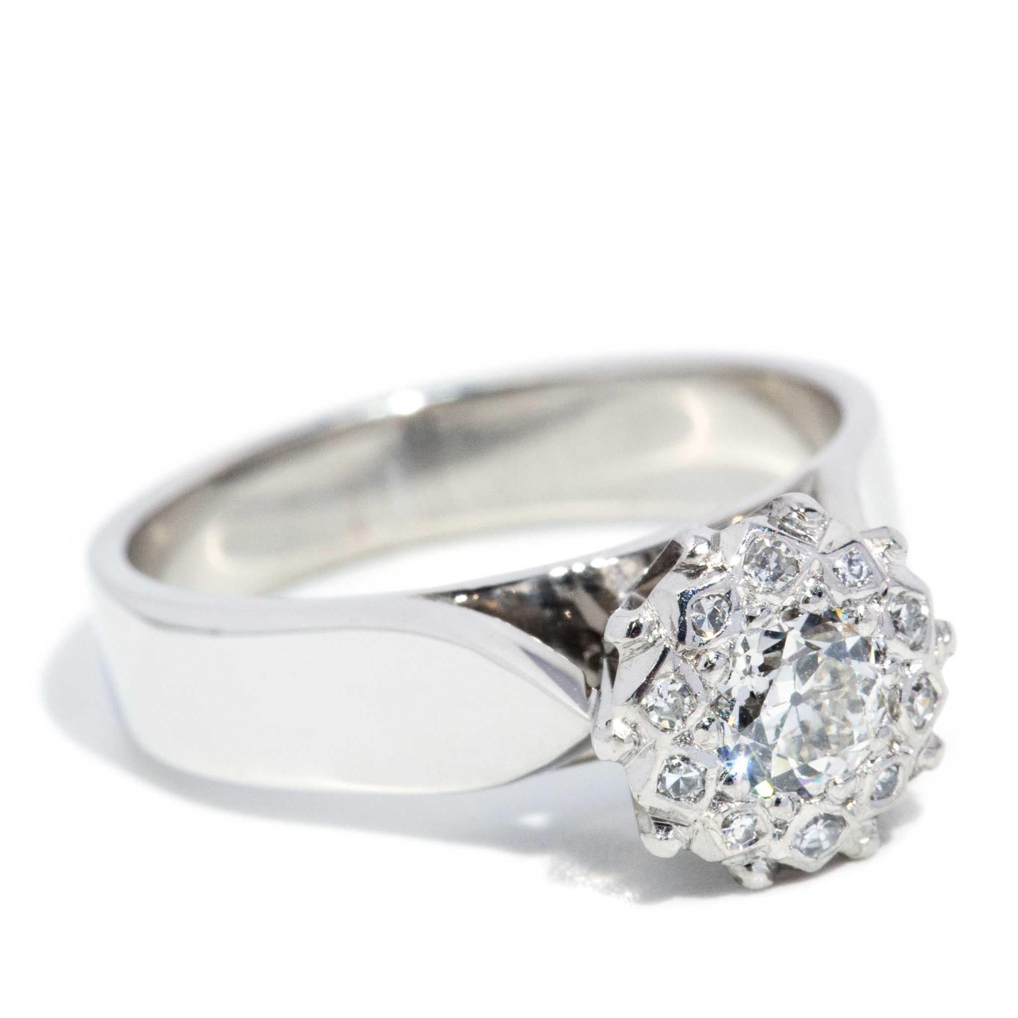Vintage 1970s Transition& Single  Cut Diamond Cluster Ring 18 Carat White Gold In Good Condition For Sale In Hamilton, AU