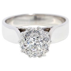 Vintage 1970s Transition& Single  Cut Diamond Cluster Ring 18 Carat White Gold