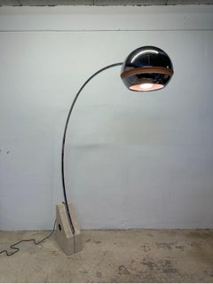 Vintage 1970s Travertine and Chrome Arc Floor Lamp