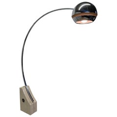 Vintage 1970s Travertine and Chrome Arc Floor Lamp