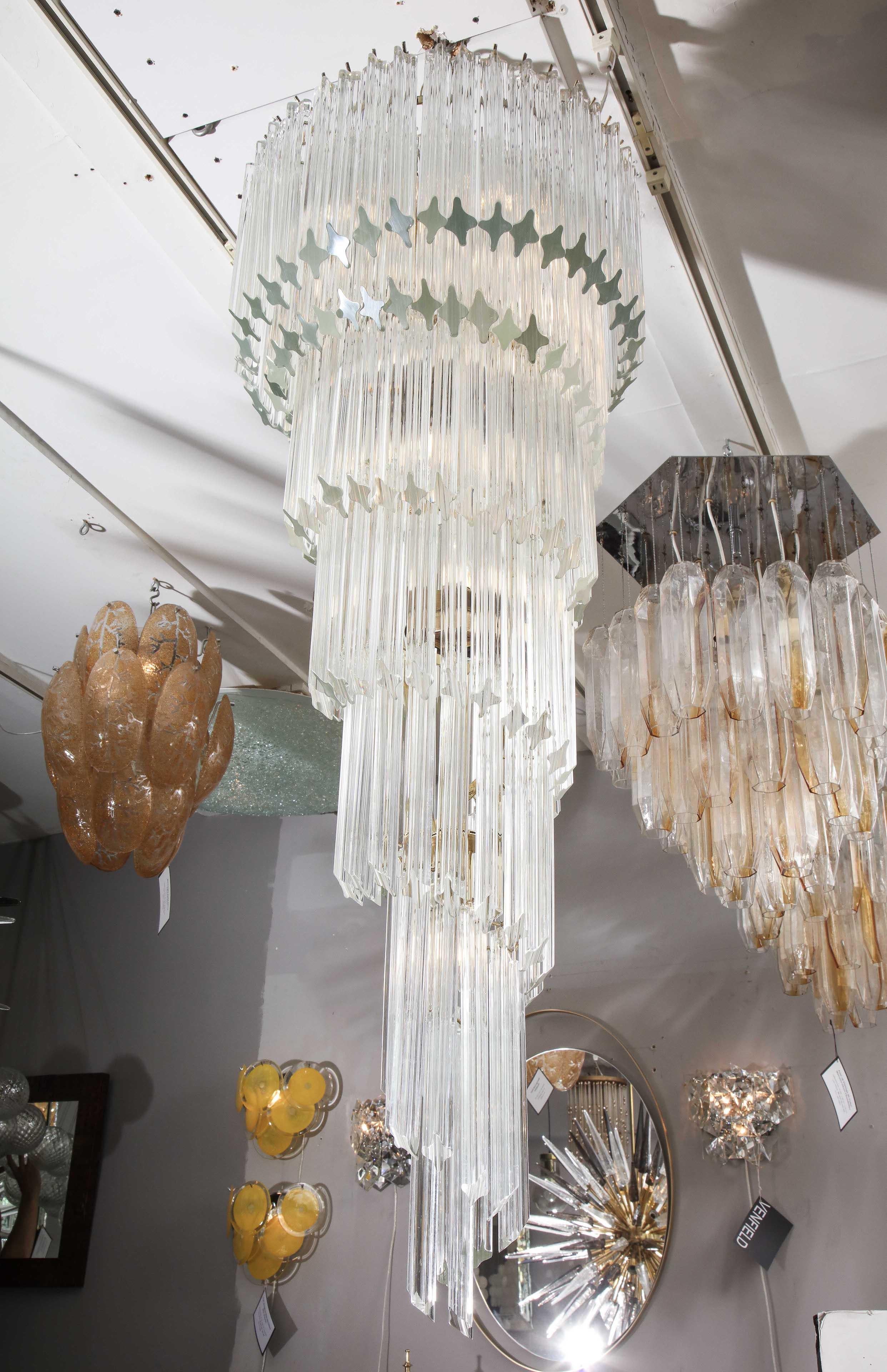 Moderne Vintage 1970s Quadriedri Venini Glass Spiral Chandelier en vente