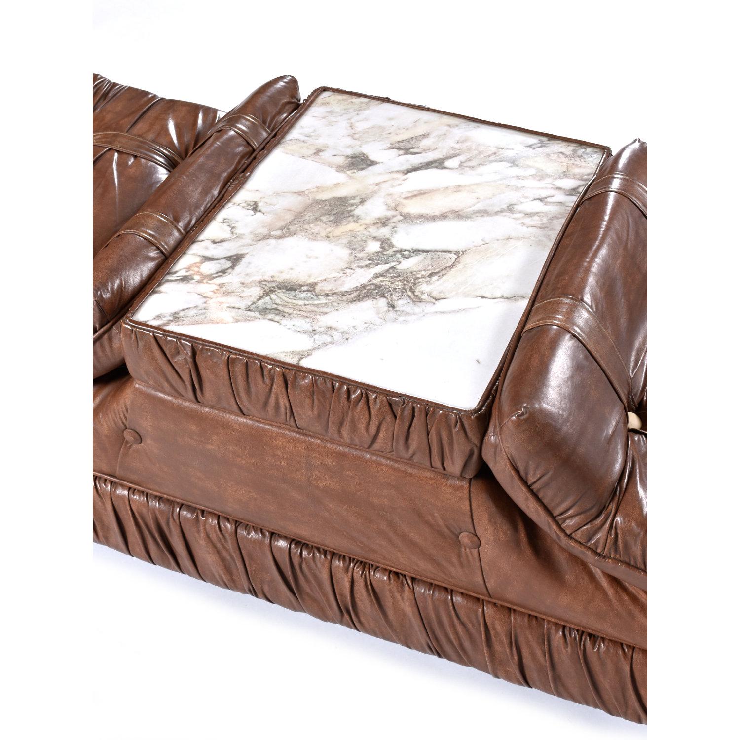 Late 20th Century Vintage 1970s Tufted Ottoman Bench with Faux Marble Coffee Table Top