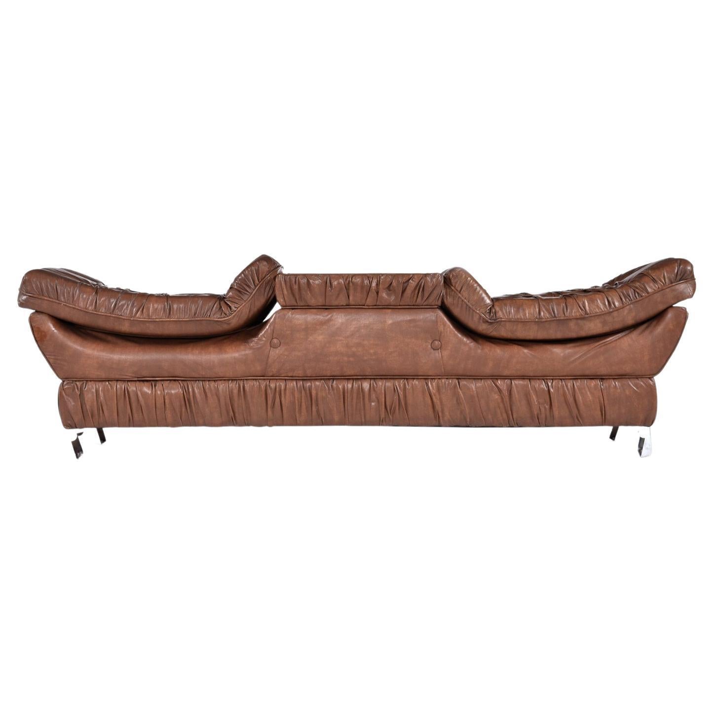 Vintage 1970s Tufted Ottoman Bench with Faux Marble Coffee Table Top