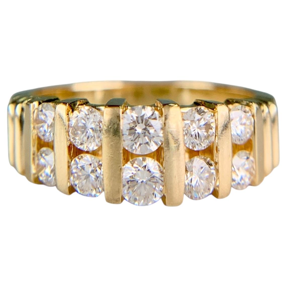 Anillo vintage de los años 70 con dos filas de diamantes, de oro amarillo de 14k