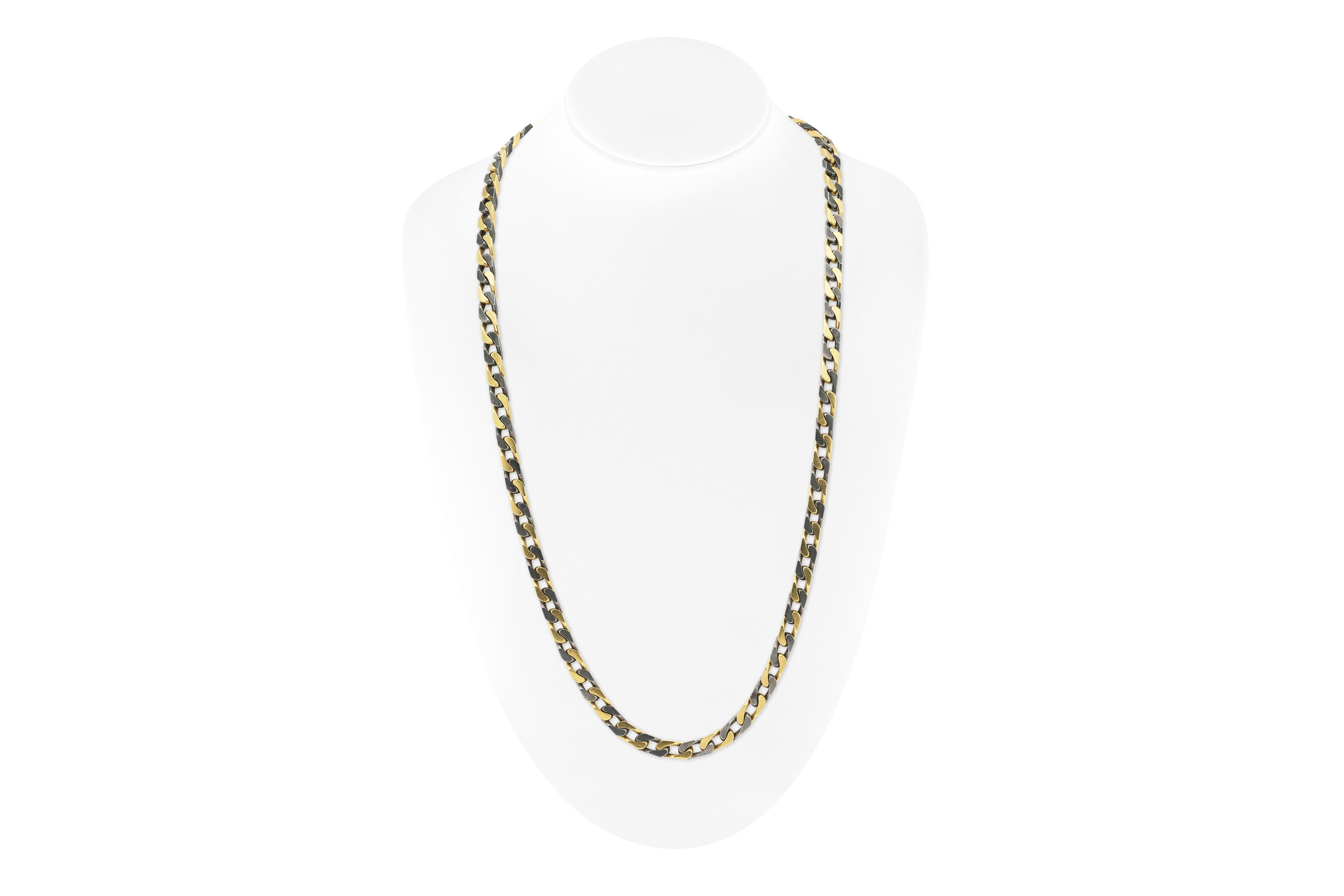 Vintage 1970s Two-Toned Bvlgari Cuban Link Chain Necklace In Good Condition In New York, NY