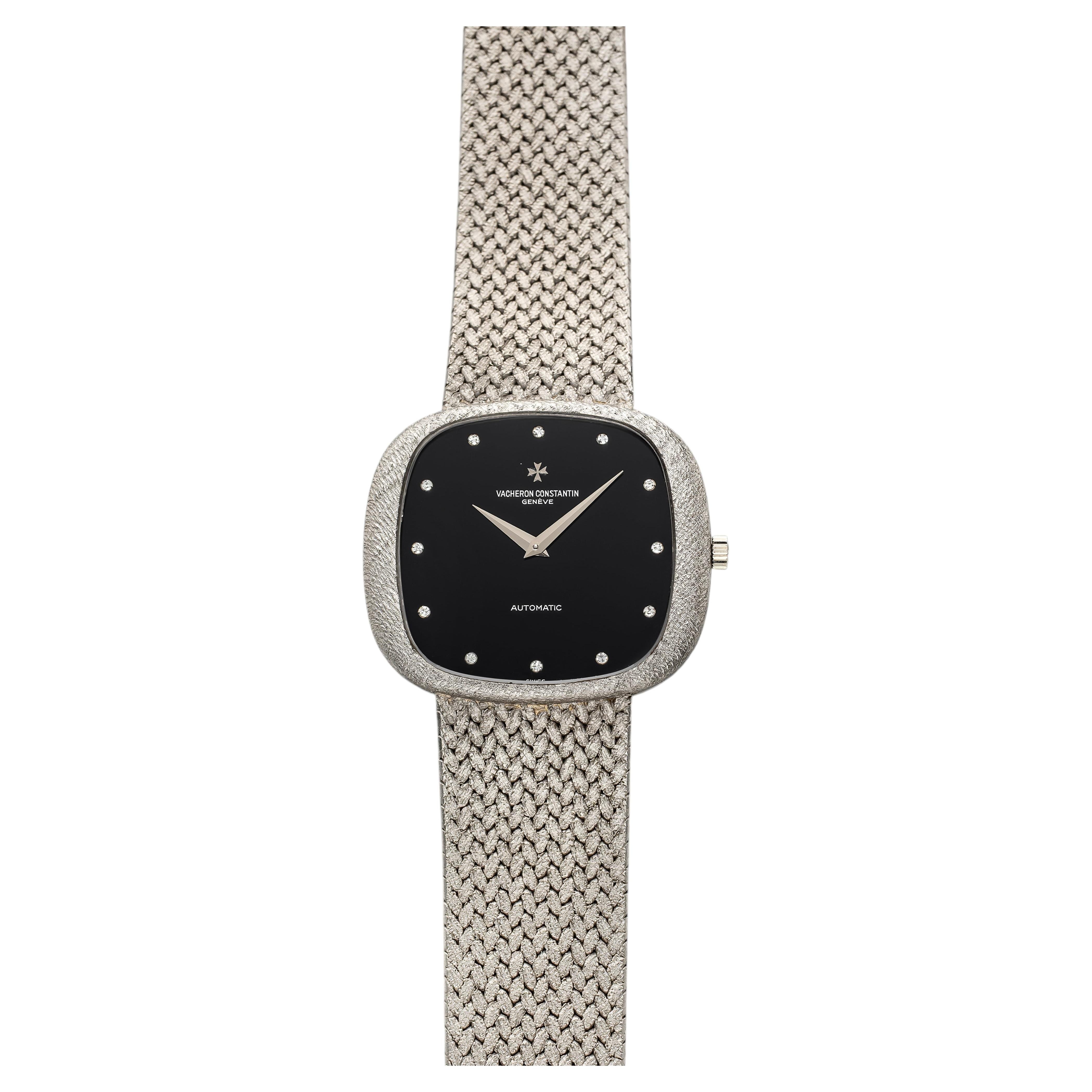 Pre-owned Vacheron Constantin Vintage 1970s  Integrated 18k Wg Onyx Diamond Dial Auto 32 Mm In Black