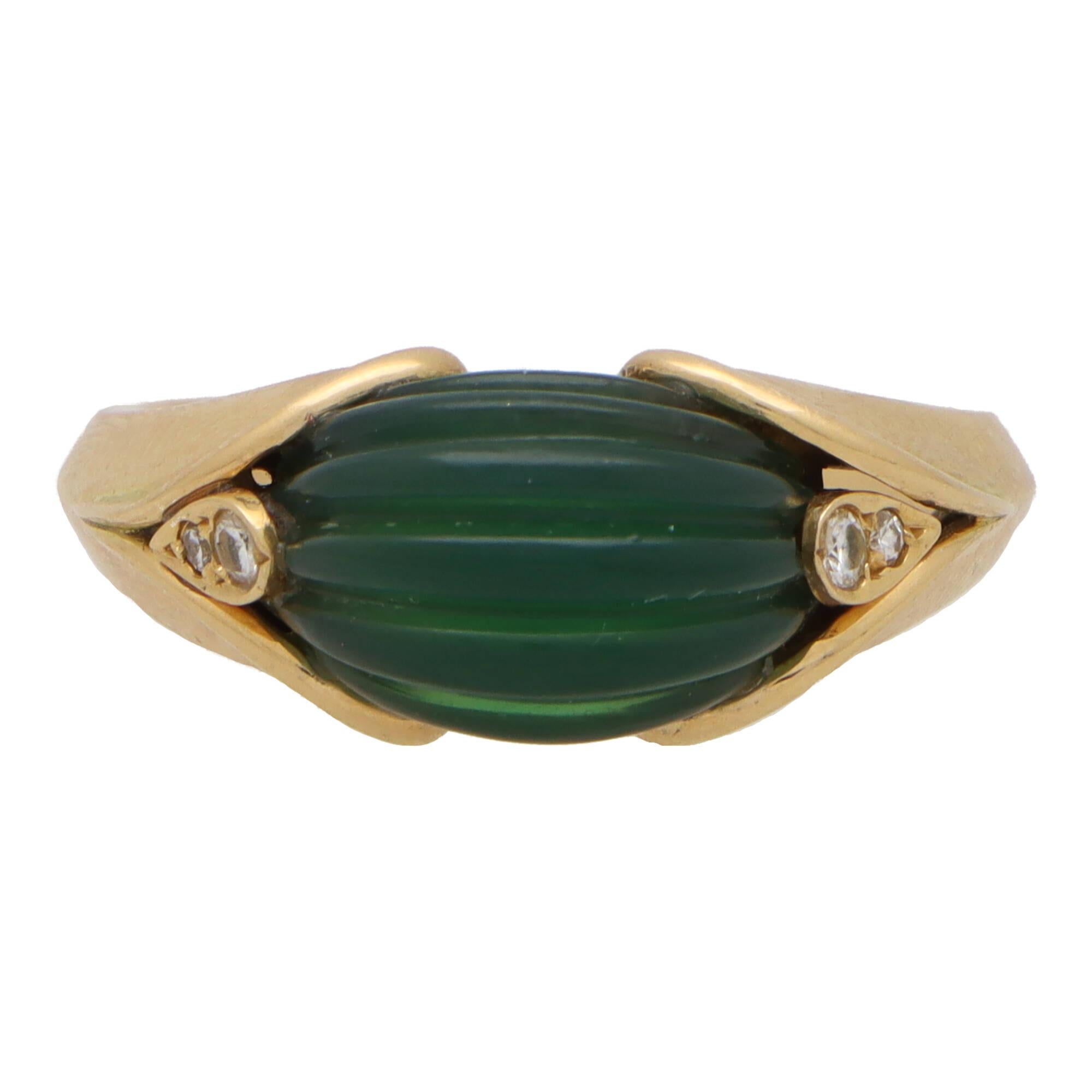 Vintage 1970's Van Cleef and Arpels Green Chrysoprase and Diamond Dress Ring  For Sale