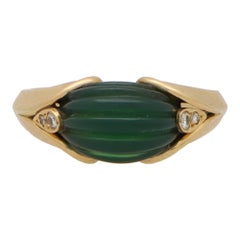 Vintage 1970's Van Cleef and Arpels Green Chrysoprase and Diamond Dress Ring