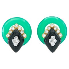 Vintage 1970s Van Cleef 
Arpels Chrysoprase, Onyx 
Diamond Earrings