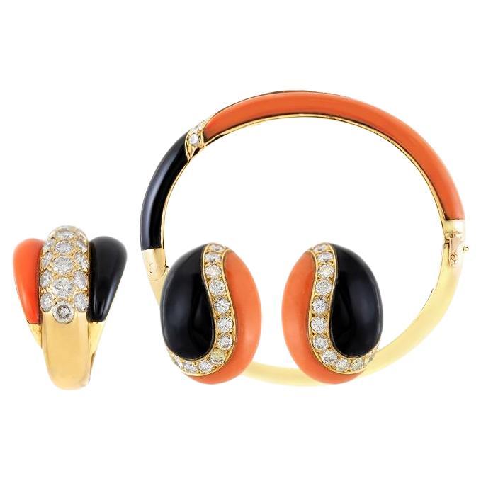 Vintage 1970s Van Cleef & Arpels Coral Onyx and Diamonds Set