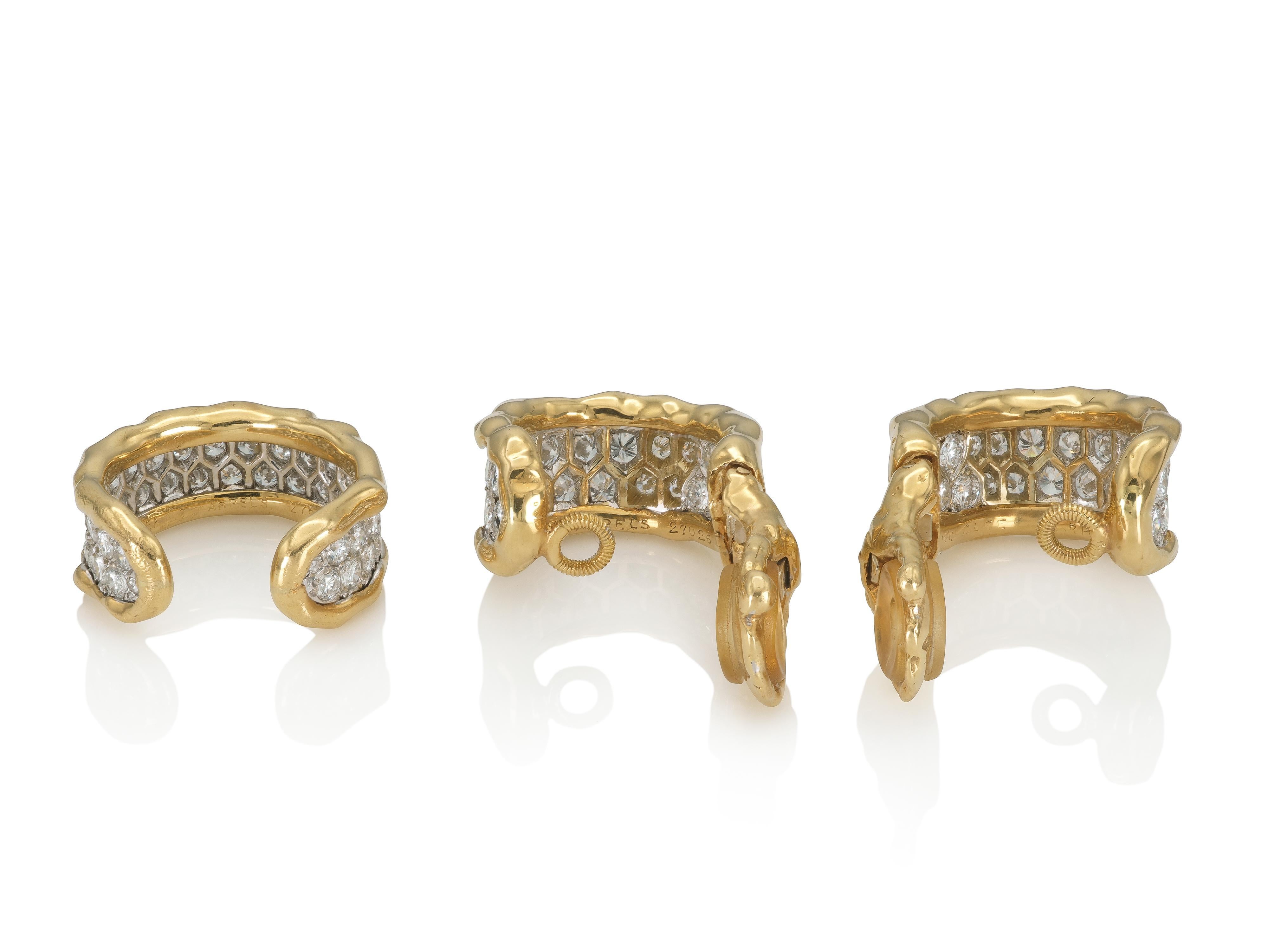 Van Cleef & Arpels Diamant-Creolen-Ohrringe und Ring-Set, 1970er Jahre (Rundschliff) im Angebot