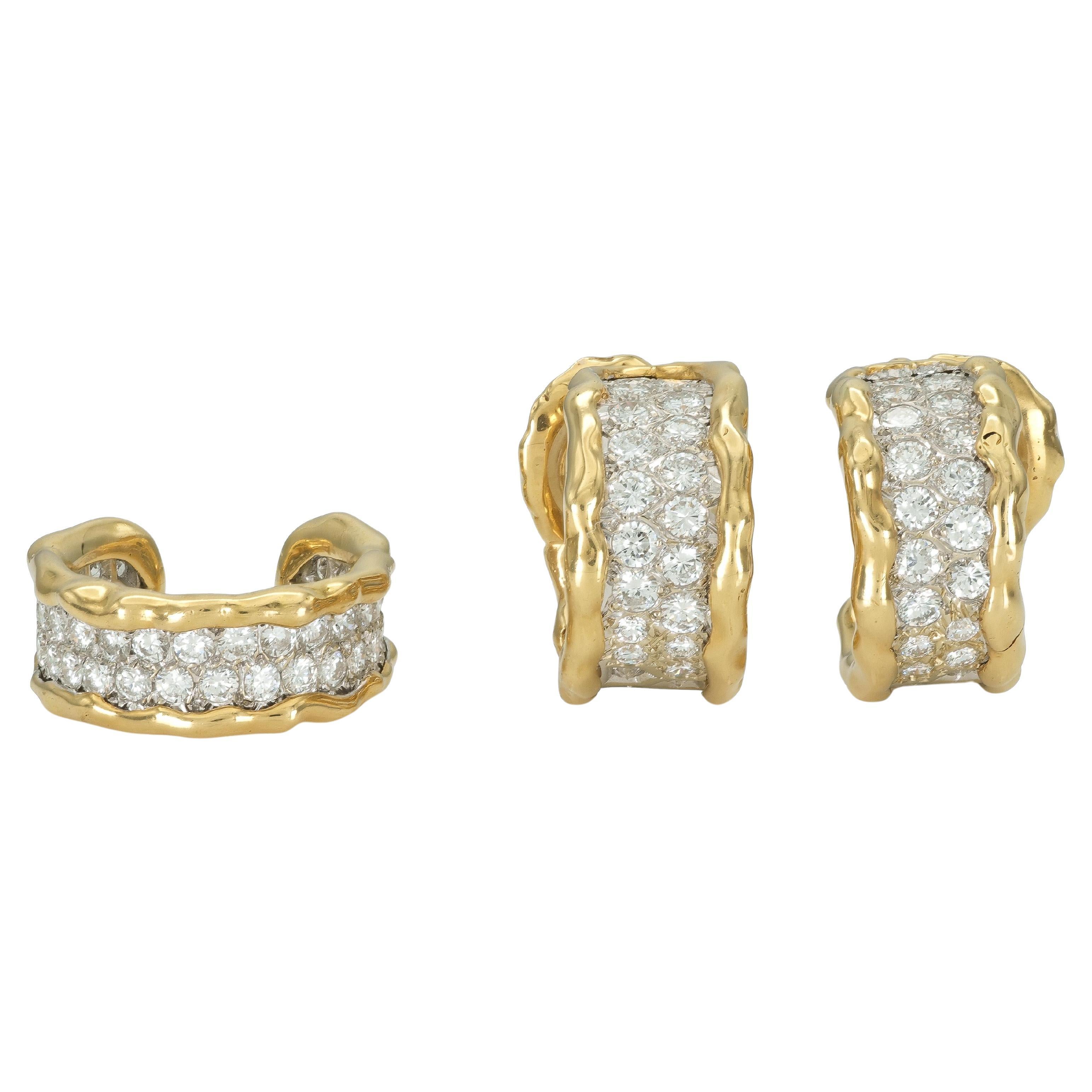 Vintage 1970s Van Cleef & Arpels Diamond Hoop Earrings and Ring Set
