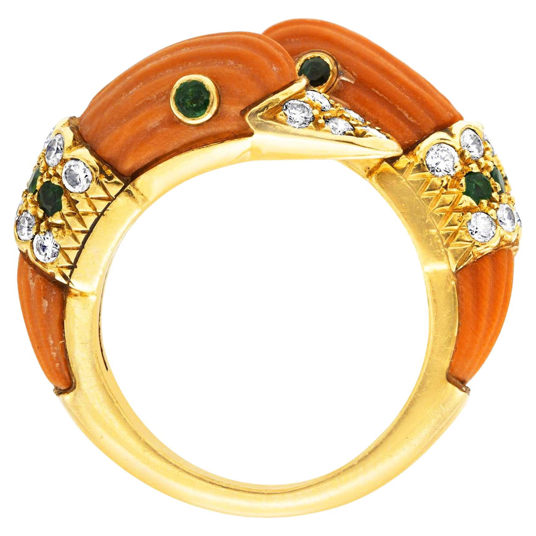 Anillo de pato de coral de doble cabeza Van Cleef & Arpels vintage de los años 70