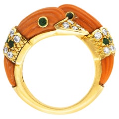 Vintage 1970s Van Cleef & Arpels Double Headed Coral Duck Ring