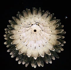 Vintage 1970s Venetian Murano Clear Glass Palmette Chandelier Art Deco Style