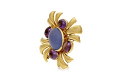 Vintage 1970s Verdura Chalcedony and Amethyst Brooch