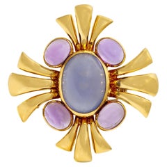 Vintage 1970er Verdura Chalzedon und Amethyst Brosche