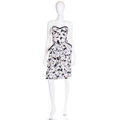 Vintage 1970s Victor Costa Strapless B&W Dress W Matching Cropped Jacket