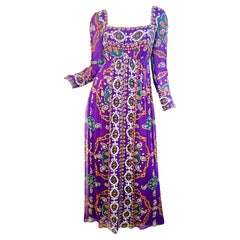 Vintage 1970s Victoria Royal Purple Sequin 70s Silk Chiffon Maxi Dress Gown