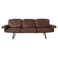 Vintage 1970s De Sede DS 31 Designer Sofa Dark Cognac Brown Leather Couch