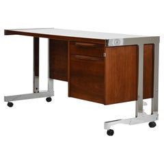 Vintage 1970s Walnut & Chrome Low Desk