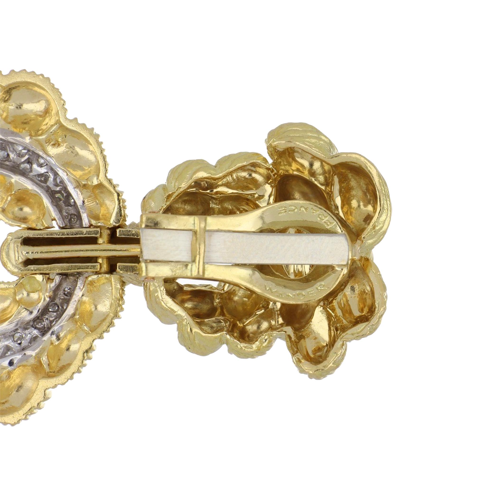 Pendientes aldaba vintage años 70 Wander de oro de 18 quilates y diamantes Corte único en venta