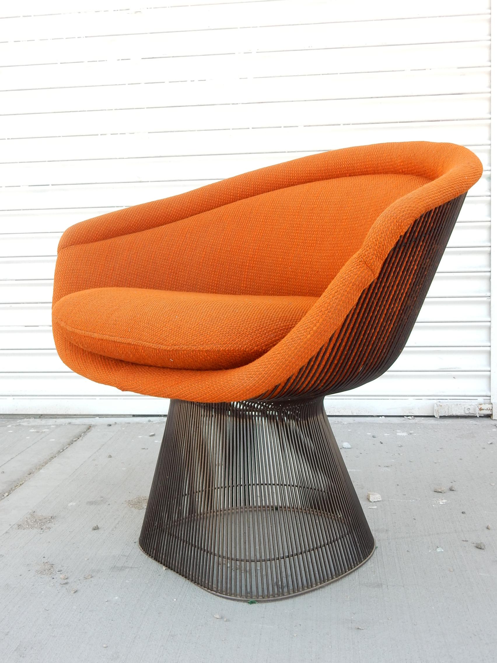 Mid-Century Modern Vintage 1970's Warren Platner for Knoll Wire Lounge Chairs Original Knoll Fabric