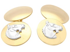 Vintage 1970s White and Yellow Gold Horse Cufflinks