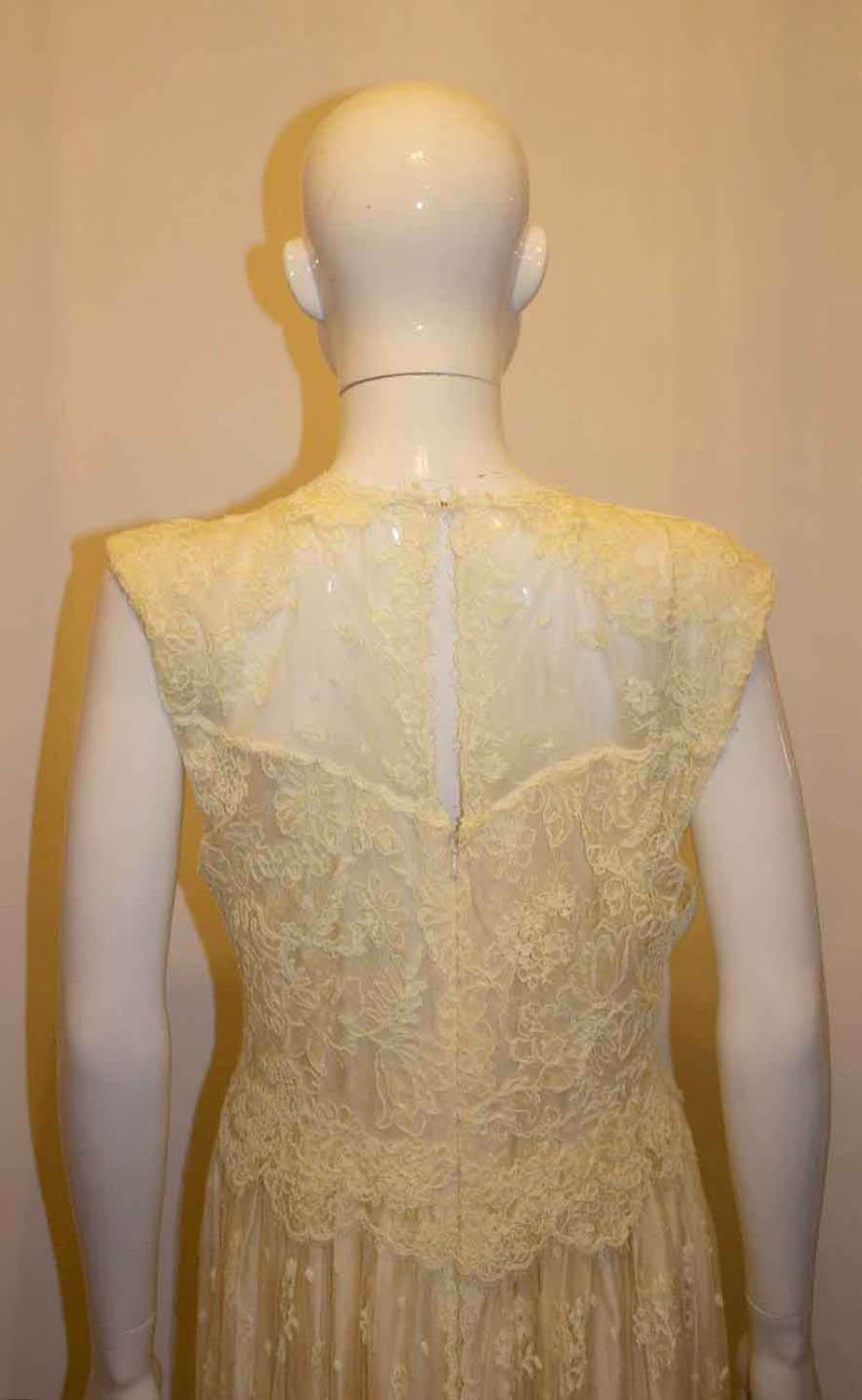 Vintage 1970s White Lace Gown For Sale 1