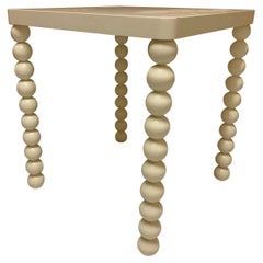 Vintage 1970s White Wood Table with Carved Rounded Legs