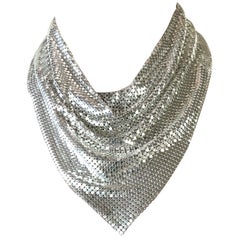 Vintage 1970s Whiting & Davis Silver Chainmail Metal Mesh Disco Necklace