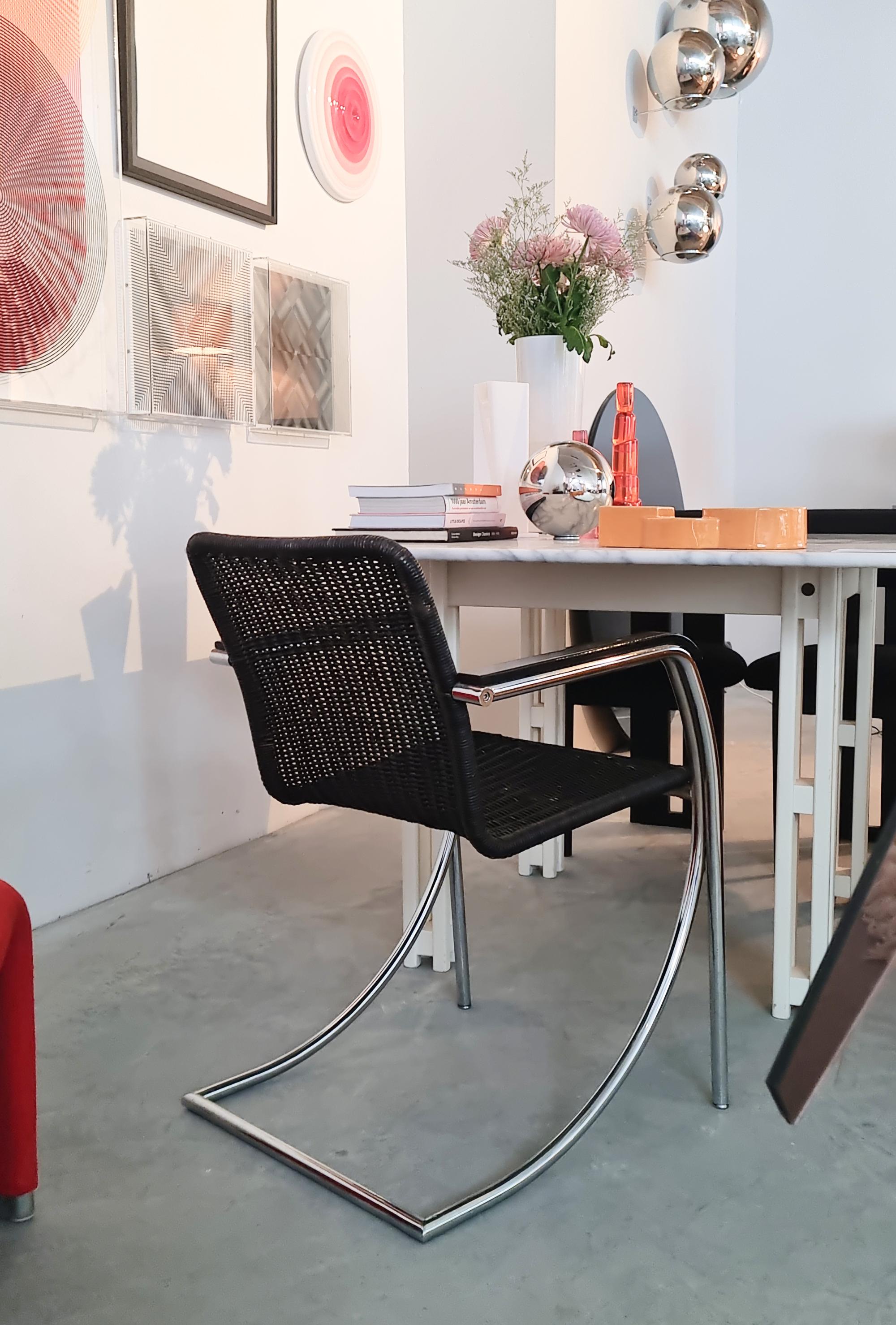 Vintage 1970s Wicker Armchair with Chrome Tubular Frame For Sale 4