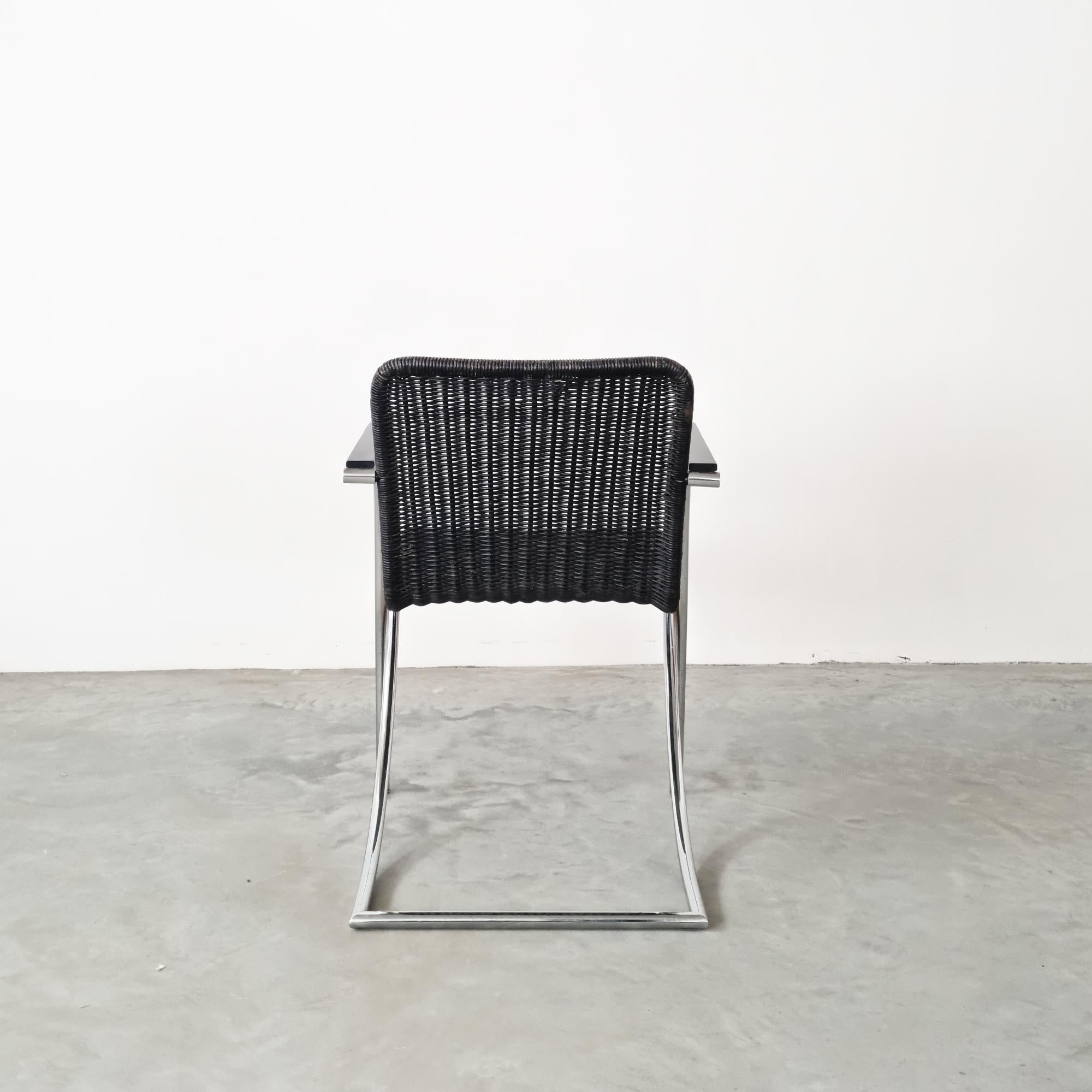 Bauhaus Vintage 1970s Wicker Armchair with Chrome Tubular Frame For Sale