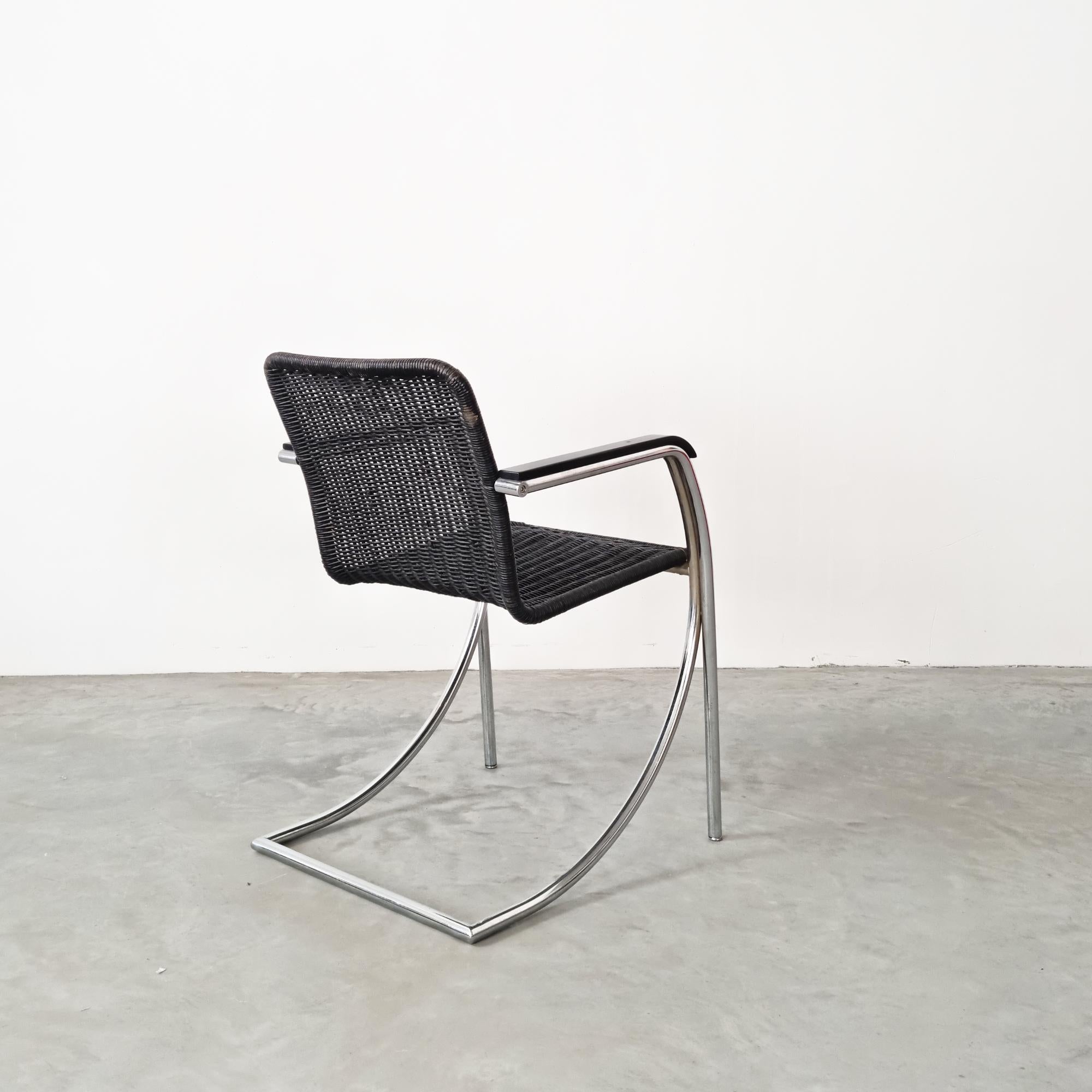 Late 20th Century Vintage 1970s Wicker Armchair with Chrome Tubular Frame For Sale