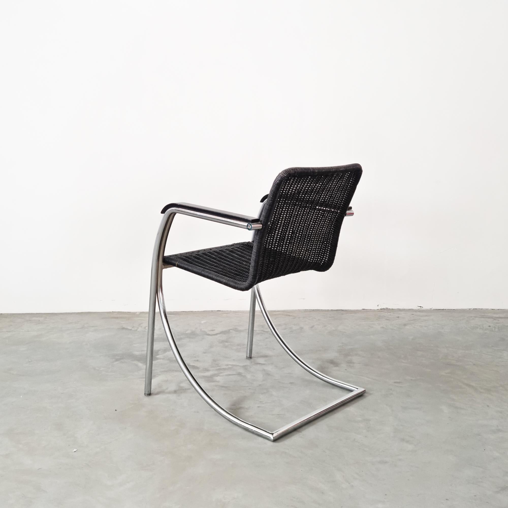 Vintage 1970s Wicker Armchair with Chrome Tubular Frame For Sale 1