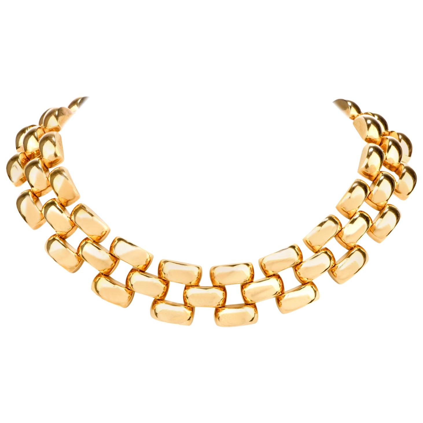 Wide Open Panther Link 18 Karat Choker Halskette 166.2 Gramm, Vintage 1970er Jahre