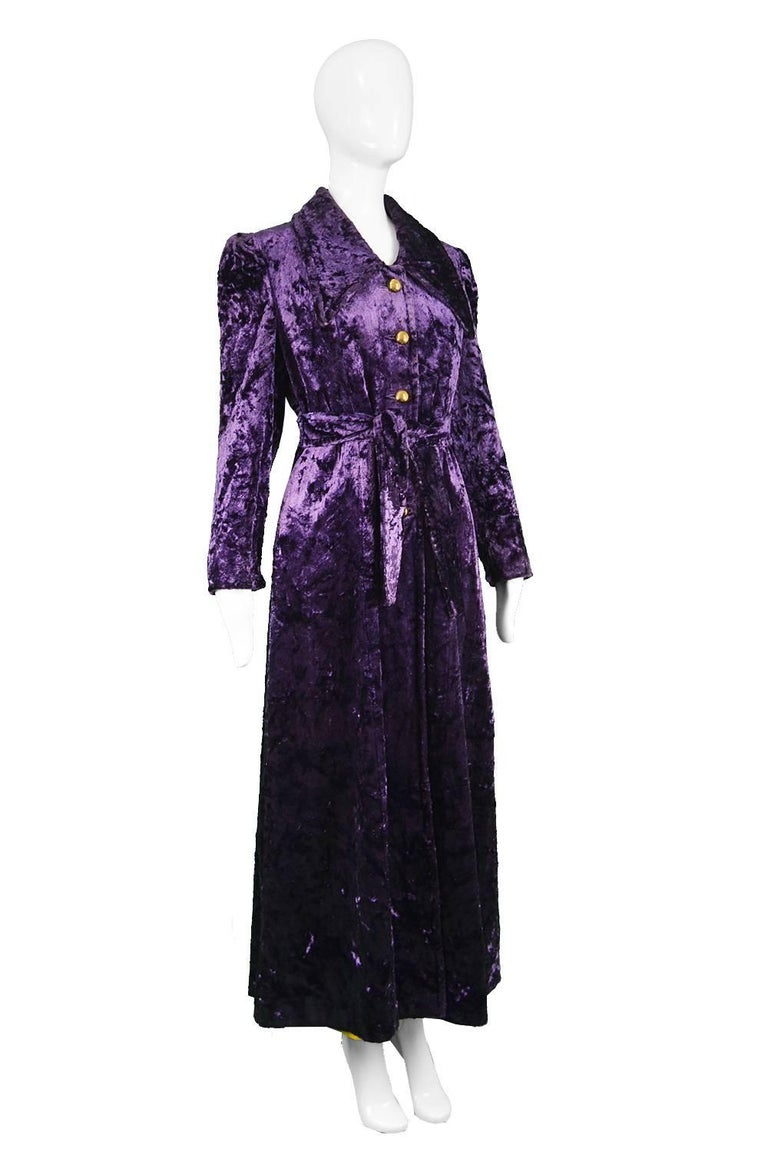 Vintage 1970s Women's Long Purple Crushed Panne Velvet Maxi Coat For ...
