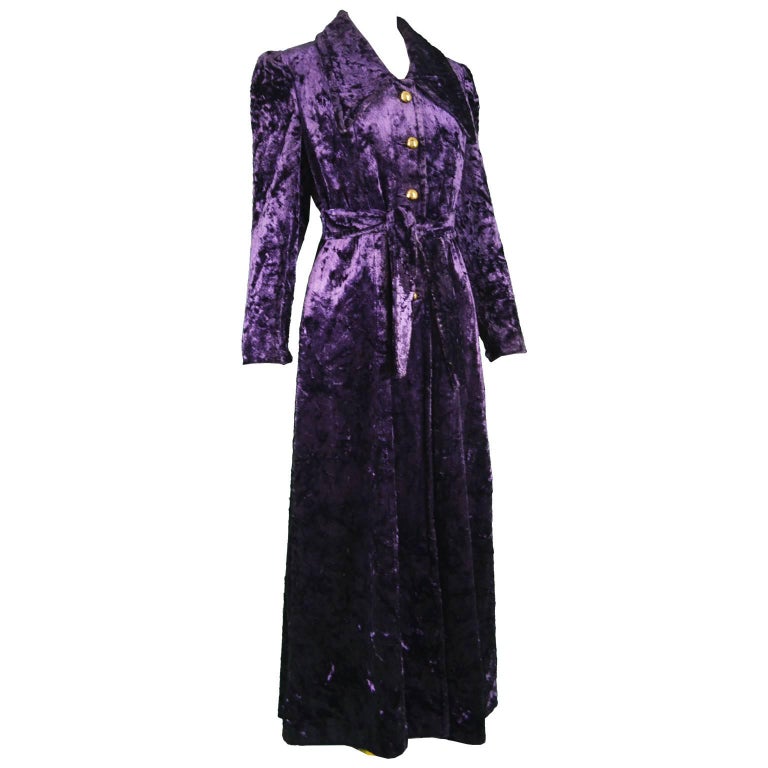 Vintage 1970s Women's Long Purple Crushed Panne Velvet Maxi Coat For ...