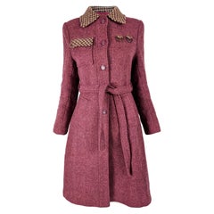 Vintage 1970s Womens Pink Wool Belted A Line Coat