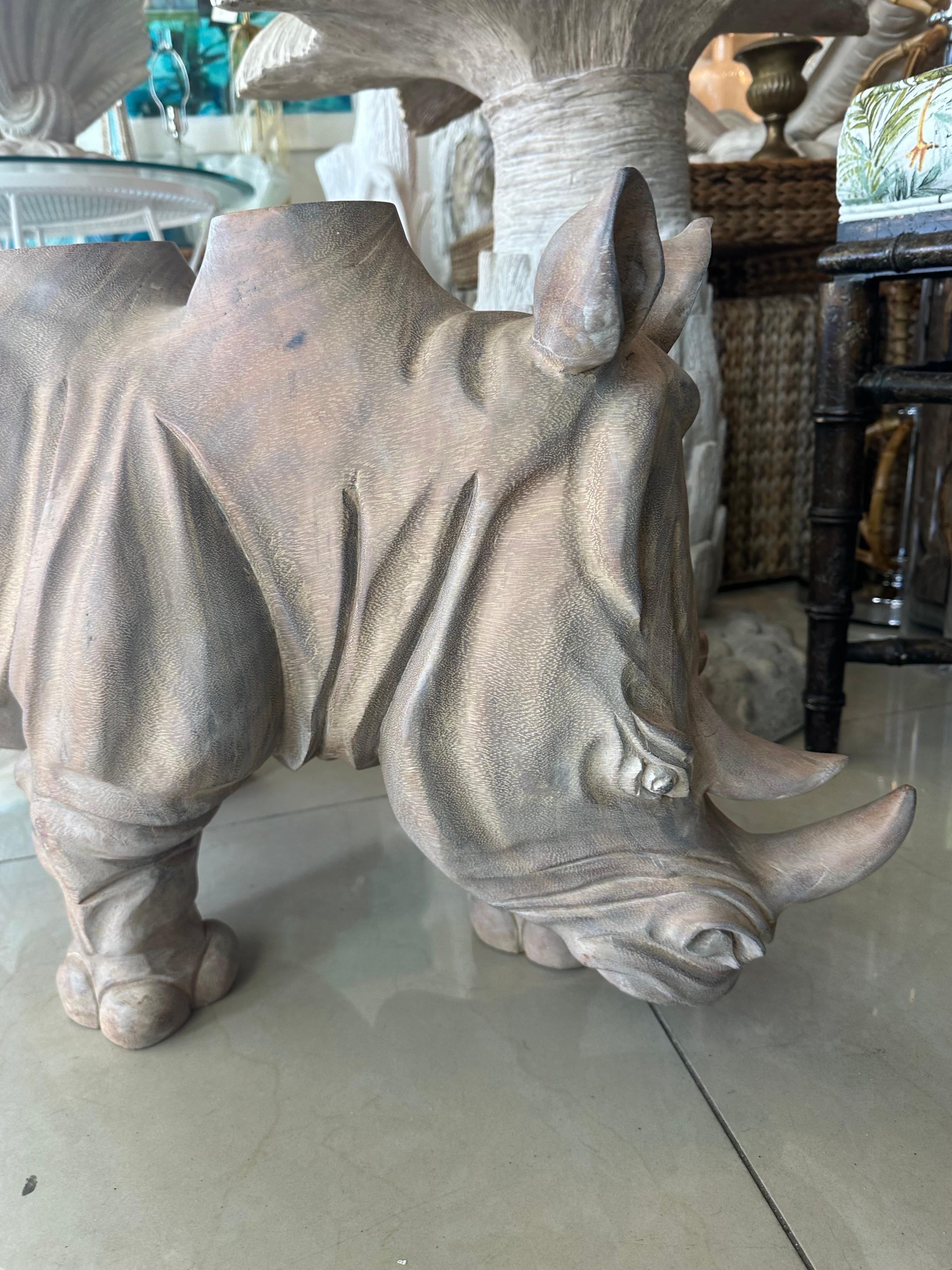 Vintage 1970s Wood Carved Rhino Rhinoceros Coffee Cocktail Table  For Sale 6